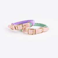 Collier de chien en corde personnalisé fait à la main en cuir de luxe recyclé personnalisé avec collier en coton doux pour animaux de compagnie accessoires réglables