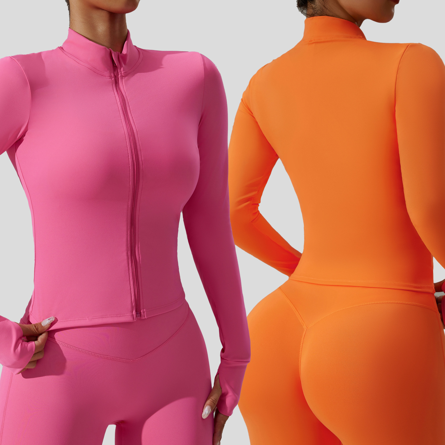 Women's Fashion Solid Color Yoga Top Lady Long Sleeved Montage Sports Jacket Female Windproof Full Zip Running Coat