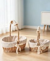 Panier en osier fabriqué en usine avec doublure en tissu et poignée, panier cadeau pour le rangement et panier de fête, panier pour enfant, lot de 2
