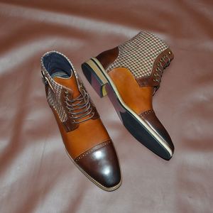 Bottes en cuir à lacets pour homme, en cuir de vachette pleine fleur, faites à la main, à bout pointu, pour l'automne et l'hiver, style décontracté - Product Image 3
