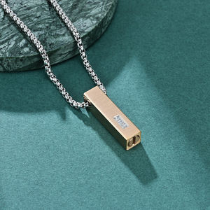 Collar de Acero Inoxidable con Colgante de Tornillo y Superficie Cepillada, con Incrustaciones de Tres Diamantes en una Caja de Cenizas de Hueso Color Oro Rosa - Product Image 4