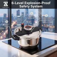 Casserole à pression en acier inoxydable avec bouton mécanique, fond à induction 1600T, 8L, 6 systèmes de sécurité, garantie à vie limitée, en stock