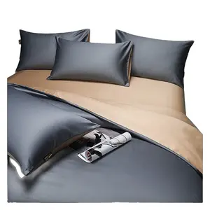 Luxury Hotel Linen Cotton Sateen 60S Bed Sheets Set Solid Color-C Reversible Duvet Cover Bed Sheet Bedding Set