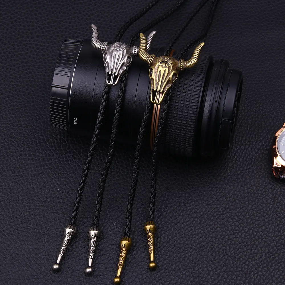 Retro Personality Jewelry Creative Adjustable Leather Bolo Poirot Tie Necklace Bull Head Pendant Necklace For Women