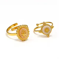 Vintage Sonnenstrahlen-Dekor Rosa Ovaler Eingelegter Perlenbesetzter Ring mit Wellenrand, Verstellbarer Offener Ring, Edelstahl Modeschmuck Ring