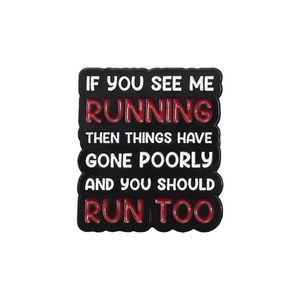 Broche geométrico negro humorístico "If You See <span class=keywords><strong>Me</strong></span> Running", manualidades de Metal divertidas para mejorar la ropa y los accesorios - Product Image 5