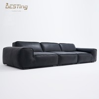 Sofá de casa de estilo minimalista moderno para la venta Tapicería genuino de cuero negro relleno de sofá de plumón de ganso blanco