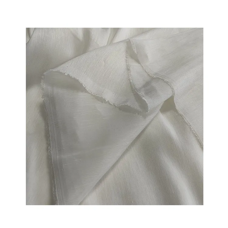 Tissu de lin de soie blanc de 14mm Tissu de mélange de soie pour vêtements