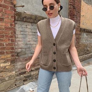 ODM &amp; OEM Manufacturer Custom Knit Sweater Vest <strong>Ladies</strong> Button Grey Cropped <strong>Sleeveless</strong> <strong>Cardigan</strong> for Women - Product Image 2
