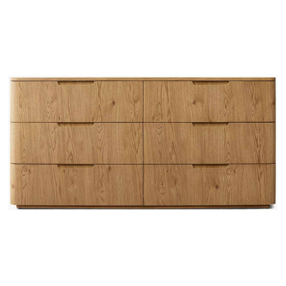 Oak Wood 6 Drawer Dresser Solid Wood Chest Rounded Corners Recessed ...