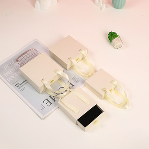 Luxury Jewelry <b>Box</b> Customized Gold Foil Logo Ring Necklace Packaging Cardboard <b>Box</b> Drawstring <b>Box</b> with Ribbon Handle - Product Image 6