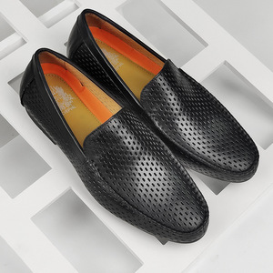 Mocassins en cuir véritable noir à bout rond, respirants, pour hommes, chaussures d'été - Product Image 3