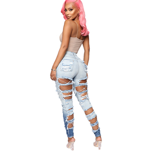 Vente en gros Nouvel Arrivage Streetwear <span class=keywords><strong>Jean</strong></span> Taille Haute Stretch Skinny Creux Déchiré Jeans Femmes Mode Lavé Chaud Sexy Fille Jeans - Product Image 6