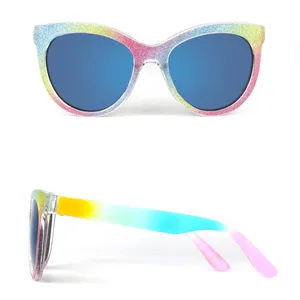儿童女孩 PC 多色彩虹框架 cateye 形状太阳眼镜