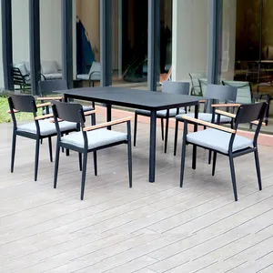 7 pièces ensemble 6 places noir moderne extérieur salle à manger chaises et tables meubles de jardin