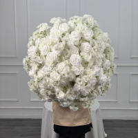 Bunga Artifisial DKB Elegant White, Bola Bunga 30 40 50 60 70 80cm, Warna Putih Krim, Buket Mawar dan Bunga Sakura untuk Dekorasi Tengah Meja