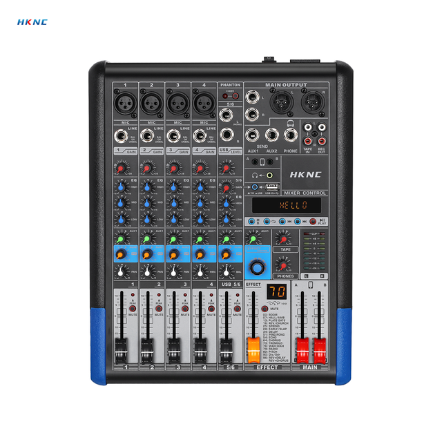 6-CH Analog Mixer HK-GI2006 99 DSP Reverb Bluetooth USB 3-Band EQ Backlit Display for Podcast Stage Bar Conference Small Venue