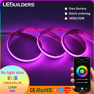 شريط إضاءة LED مرن قابل للقطع بتحكم صوتي ذكي للمنزل، 1080 مصباح/متر، 12 مم، نحاس COB، 24 فولت، <span class=keywords><strong>RGB</strong></span>، بألوان الأحلام - Product Image 1