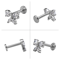 Piercing Labret en Titane ASTM F136 G23 avec Nœud Papillon et Cœur, Zircon Cubique Marquise, Filetage Interne, pour Cartilage, Tragus, Hélix