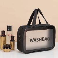 Sac de toilette transparent en vinyle imperméable en gros, trousse de maquillage à fermeture éclair, sac cosmétique transparent en TPU avec poignée