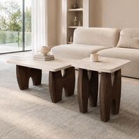 Ensemble de table basse en MDF imprimé imitation pierre avec table d'appoint, pieds en U, meubles modernes pour salon
