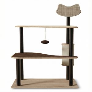 Moderner Hoher Umweltfreundlicher 3-Stufiger <span class=keywords><strong>Katzen</strong></span>-Kratzbaum für Kleine <span class=keywords><strong>Katzen</strong></span> und Kätzchen mit Holz-Hängematte, Liegeplatz und Kratzstamm, Langlebig - Product Image 1