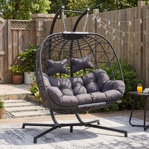 Fauteuil <span class=keywords><strong>suspendu</strong></span> <span class=keywords><strong>double</strong></span> avec support, hamac <span class=keywords><strong>suspendu</strong></span> surdimensionné pour 2 personnes, intérieur/extérieur, avec coussin - Product Image 3