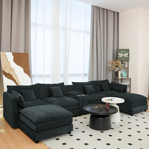 Ensemble de canapé modulaire convertible en forme de U, 144 pouces, confortable, en chenille moelleuse, 6 places, avec ottoman pour salon - Product Image 2