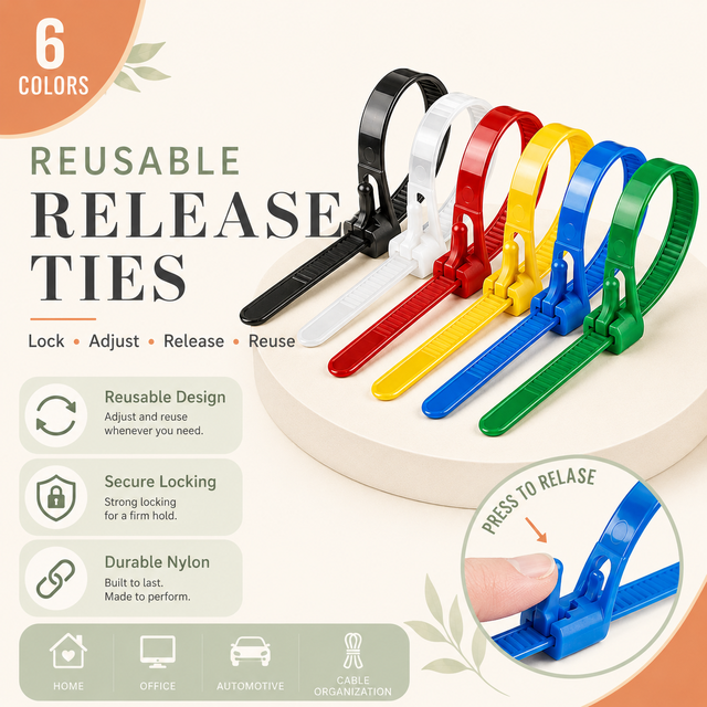 Multi Color Reusable Cable Ties Adjustable Releasable Nylon Zip Ties for Cable Bundling Wire Management Home Office Workshop Use