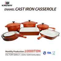 Vente en gros de casseroles et de poêles de cuisine rouges personnalisées, ensembles de casseroles en fonte émaillée, ensembles d'ustensiles de cuisine en fonte émaillée