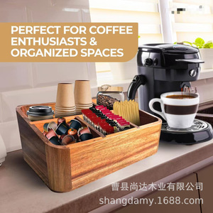 Wooden desktop storage box for coffee capsules and disposable <b>teacups</b>; wooden desktop tea bag storage box. - Product Image 5