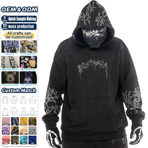Sudadera con Capucha Oversize Personalizada con Gráfico de Araña de Pedrería, de Algodón Pesado y Corte Holgado para Hombre - Product Image 1