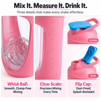 Bouteille shaker pour boisson 600 ml, double paroi, coque intérieure en PC cristallin, coque extérieure en PP, résistante aux chocs, mélangeur de protéines avec boule fouet et échelle en OZ/ML