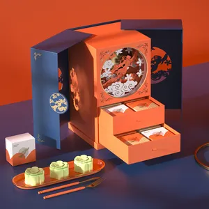 Juego de Cajas de Regalo modernas Mooncake personalizadas, embalaje magnético de lujo, caja de pastel de Luna, 2022