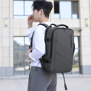 Feisha Men's <b>Laptop</b> <b>Backpack</b> 14 Inches Expandable Business Travel Solid Color Gray And Black Spring 2024 - Product Image 2