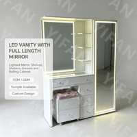 Coiffeuse Moderne Personnalisée avec Grand Miroir Lumineux, Meuble de Rangement pour Chambre à Coucher en Bois MDF