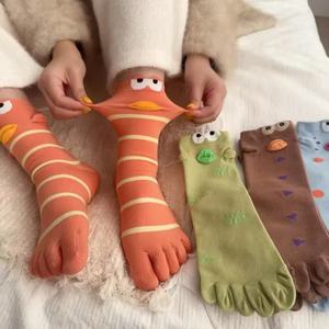 Five-Toe Mid-Calf <b>Socks</b> With Animal Patterns Cotton Antibacterial For Women Casual Sports <b>Socks</b> <b>Orange</b> Brown Green Blue - Product Image 1