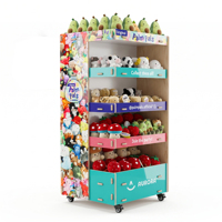 Présentoir en bois laminé brillant personnalisé pour jouets - Tour mobile à 5 niveaux pour peluches avec graphiques sur mesure