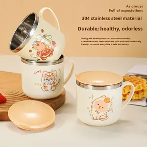 Gobelet <span class=keywords><strong>à</strong></span> eau et <span class=keywords><strong>à</strong></span> lait pour enfants en acier inoxydable 304, avec poignée de dessin animé, pour la maternelle, avec couvercle, double paroi - Product Image 4