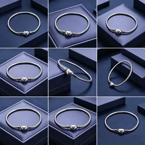 Pulsera de Cadena de Hueso de Serpiente Redonda de Acero Inoxidable para Mujer, Brazalete con Cierre de Bola de Corazón, Accesorio de Joyería Metálica - Product Image 5
