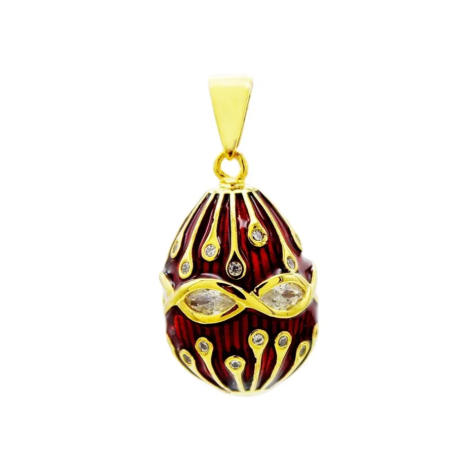 Women Fashion Jewelry Necklace Gold Plated Happy Easter Day Lady Girls Red Enamel Infinity Love Faberge Egg Metal Pendant
