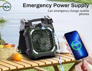 <b>Portable</b> 10000mAh Outdoor Solar Powered Mobile <b>Fan</b> Multifunctional with Light Rechargeable Mechanical Control Camping <b>Fan</b> - Product Image 3