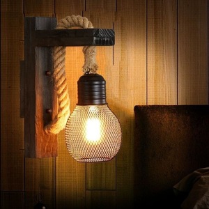 <span class=keywords><strong>Applique</strong></span> murale LED rustique industrielle en bois et <span class=keywords><strong>corde</strong></span> de chanvre, cage à ampoule en maille, CRI 90 élevé, lampe vintage style ferme pour chambre, café, restaurant - Product Image 4