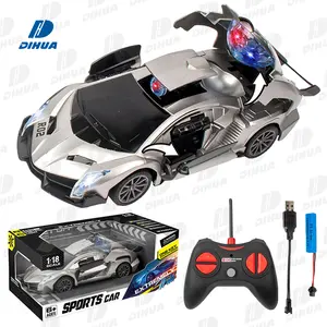 1/18 Scale Missile Shaped Transform Car Toy Matte Police Car Toys Remote Control Transform Deformation Robot Toy Car With Light