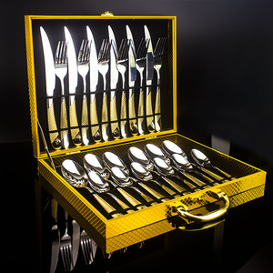 Couverts <span class=keywords><strong>de</strong></span> haute qualité, luxe, plaqués or, acier inoxydable, fourchette, cuillère, couteau, ensemble <span class=keywords><strong>de</strong></span> couverts <span class=keywords><strong>de</strong></span> 24 pièces - Product Image 2