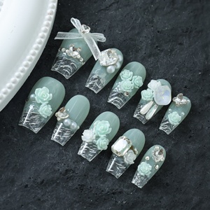 Lot de 10 faux ongles press-on faits main, personnalisés, de luxe, peints à la main, couleurs variées, vente en gros, best-seller - Product Image 3