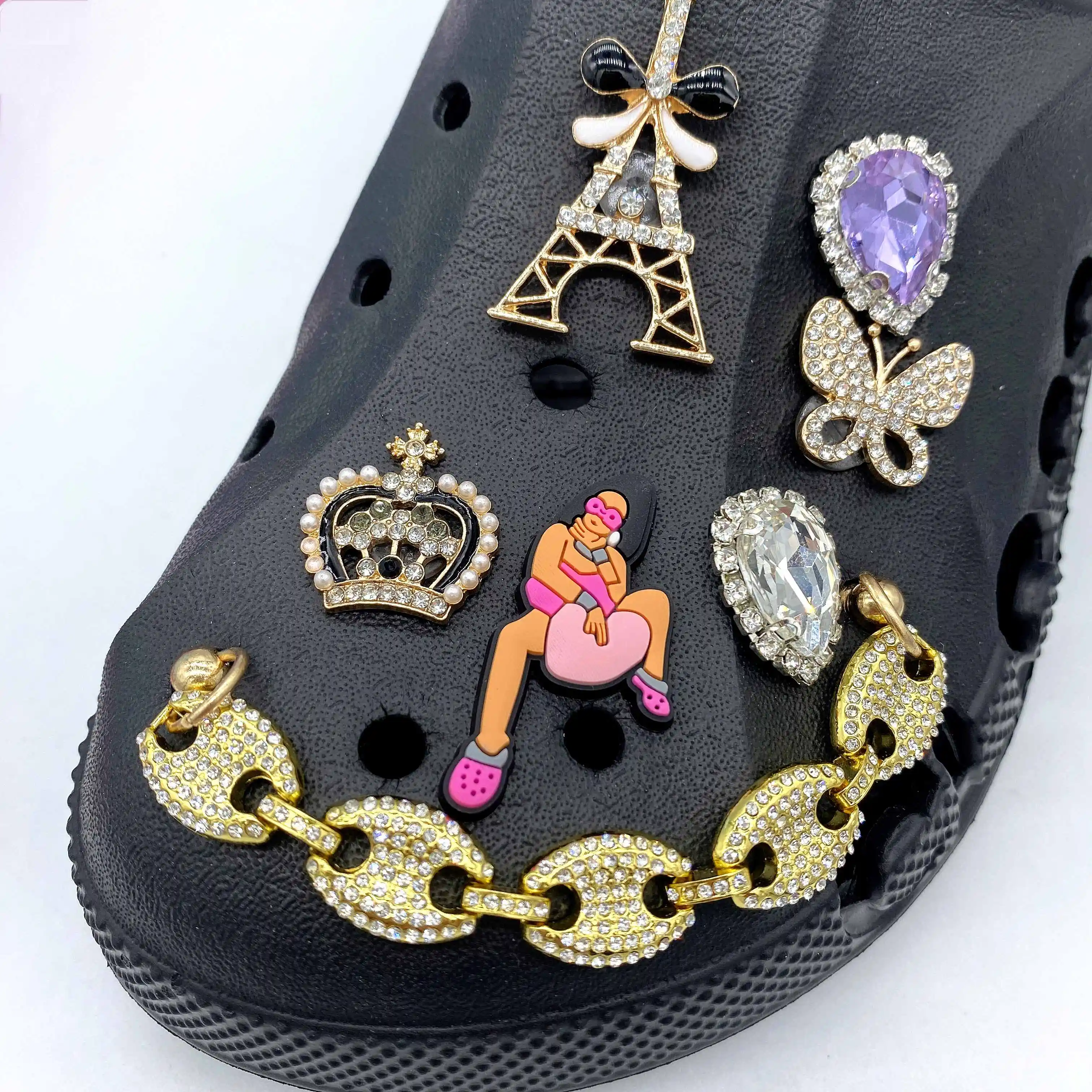 Designer Crystal Cheap shoe charms customized luxury metal shoe charm for Clog shoe sandal slipper