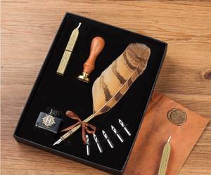 Wholesale Unique Gift Idea Hot <b>Foil</b> Feather Dip Pen Call Factory Direct <b>Metal</b> Novelty Business Ballpoint Pen Set - Product Image 6