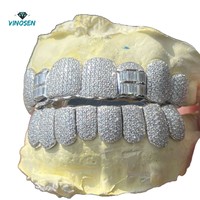 Grillz pour les dents en Moissanite micro-pavée, style Streetwear Urbain Hip Hop, Bijoux dentaires classiques, Bling pour rappeurs, Accessoires de scène