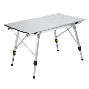Black Lightweight Portable Folding Roll Up Aluminum Camp Picnic Table Foldable For Outdoor